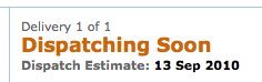 Status of my order at amazon, screen shotted 14 September. Status of my order at amazon, screen shotted 14 September.